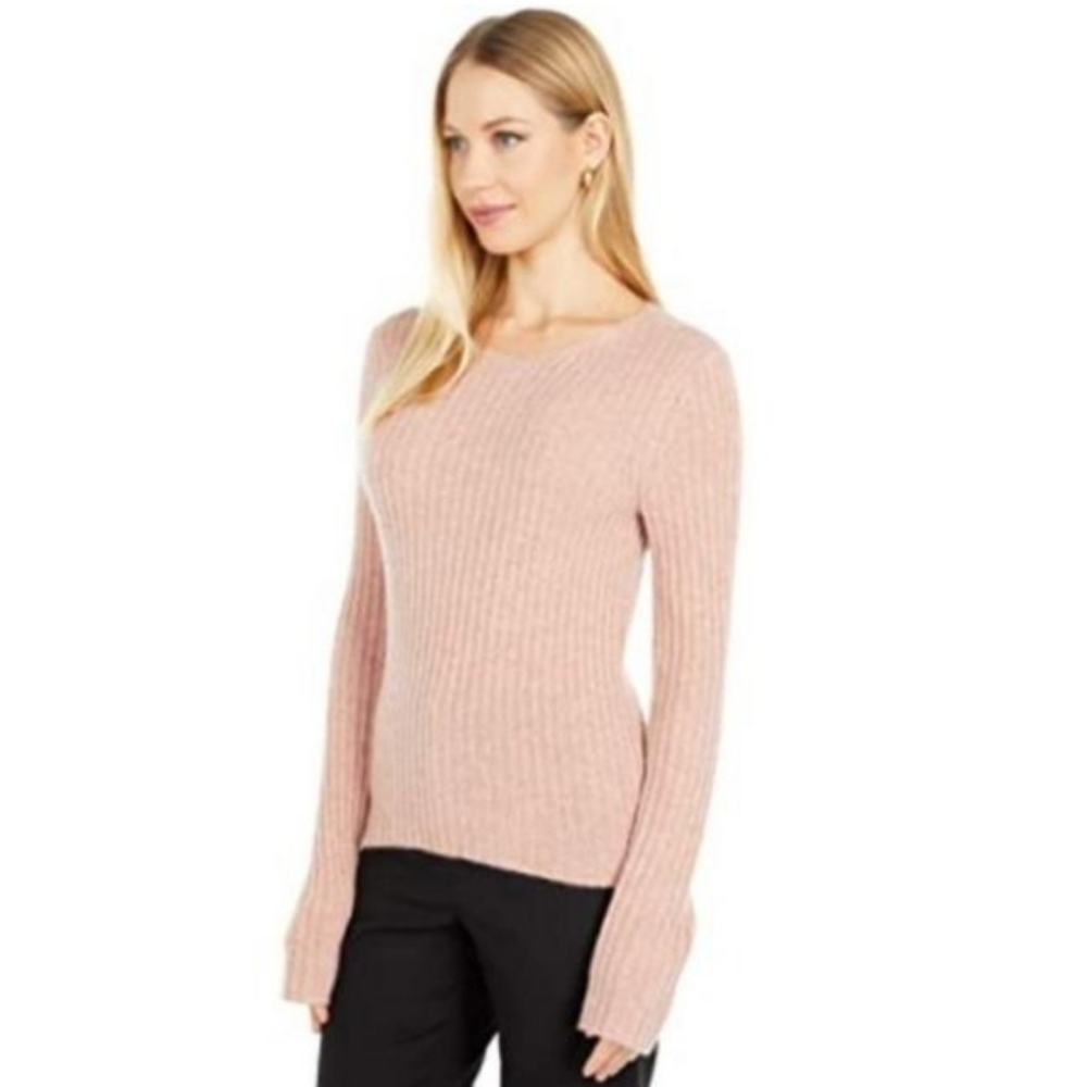 VINCE Wool Cashmere Knitted Pullover Sweater Size L Large Pink Tan